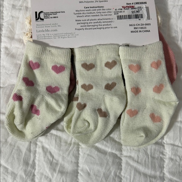 Little Me Heart Pattern Baby Socks - Pink, Brown, Cream - Picture 3 of 13